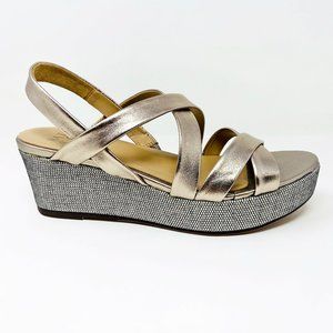 Naturalizer Womens Unique Light Bronze Leather Wedge Sandals